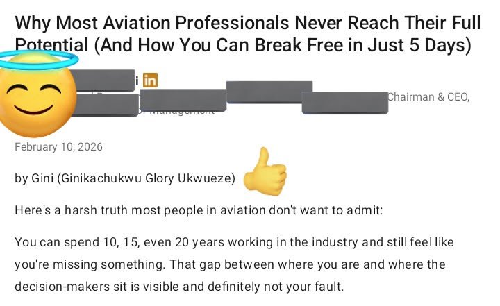 Published article byline: Why Most Aviation Professionals Never Reach Their Full Potential, by Gini