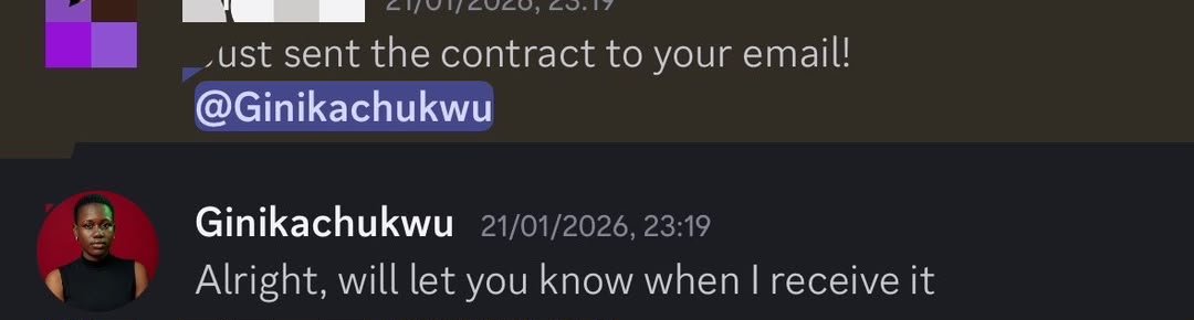 Discord message: Just sent the contract to your email